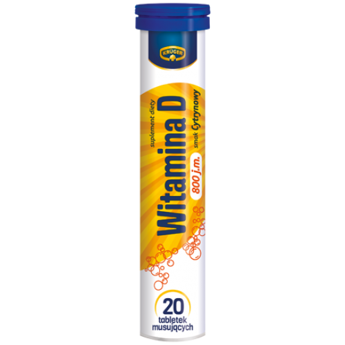 Вітаміни Kruger шипучі в таблетках розчинні з вітаміном D, 20 шт, Польща, зі смаком лимона, фото 1