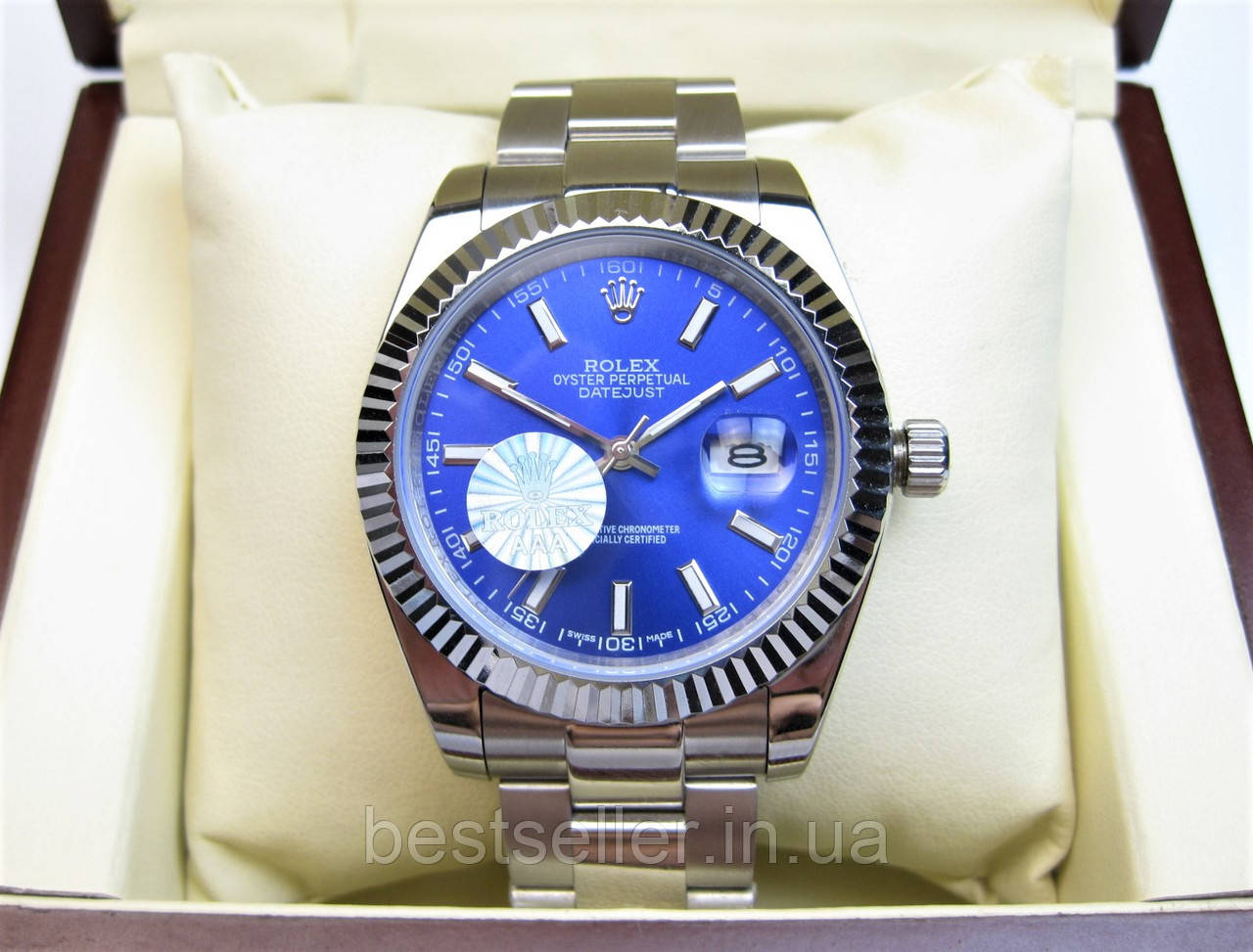 Годинник Rolex DateJust 41mm Oyster Bracelet Silver/Blue(ETA 2834). Replica: AAA., фото 1