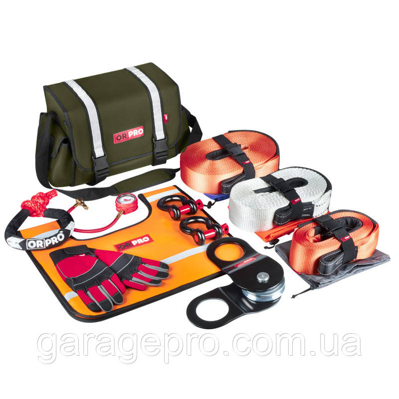 Такелажный набор для внедорожника ORPRO Premium 16000 кг (сумка хаки, Oxford 600)