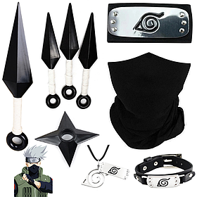Набір Какаші з аніме Наруто: Пов'язка + Маска + 4 Кунаї + Сюрикен + Браслет  + Кулон | Косплей Какаші | Cosplay Kakashi Hatake