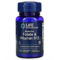 Фолат і B12, BioActive Folate & Vitamin B12, Life Extension, 90 Капсул Вегетаріанських