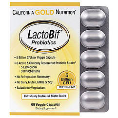 Прибуток LactoBif, Probiotics, California Gold Nutrition, 5 млрд КУО, 60 овочевих капсул