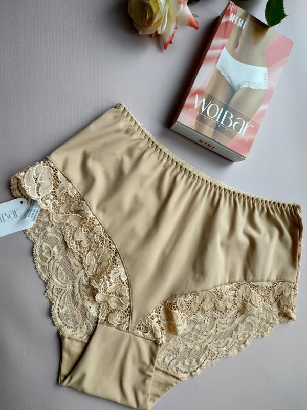Розкішні тілесні з мереживом жіночі трусики wolbar mimi волбар розмір XL, фото 1