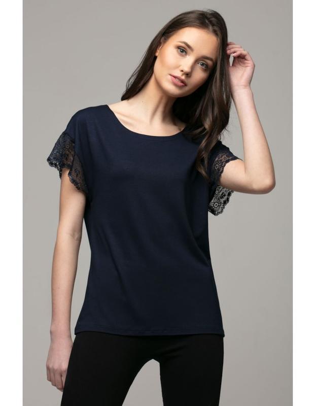 Оригінальна та стильна блуза з мереживом violana nancy в темно-синьому кольорі з мереживом