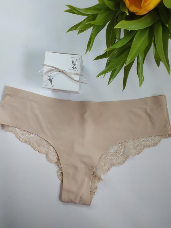 Трусики бразильянки julimex tanga бежеві з мереживом на дівчину, фото 1
