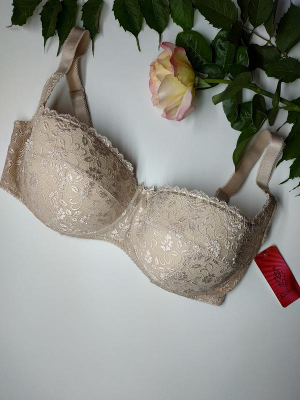 Бюстгальтер 95е з шикарною підтримкою roksa 2396 на поролоні бежевий мереживною, фото 1