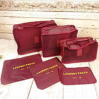 Набор дорожных органайзеров сумок кейсов для чемодана путешествий 6 штук Secret Pouch вещей косметики Бордовый