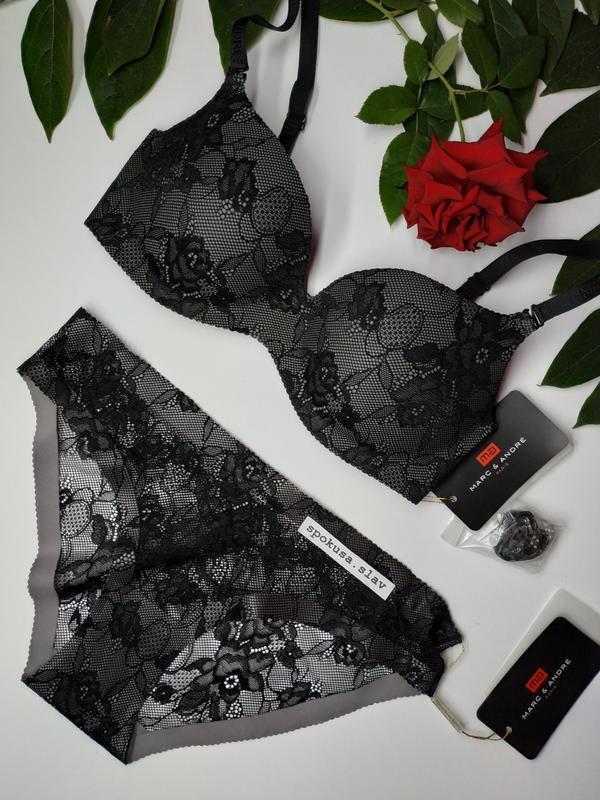 Розкішний без швів бюстгальтер  marc&andre a3-0818 сіро-чорний, фото 1