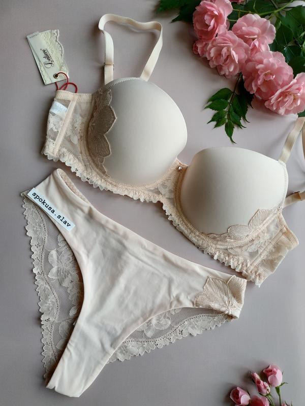 Вишуканий комплект 1402 персикового кольору з мереживом від leiliev лейлів, фото 1