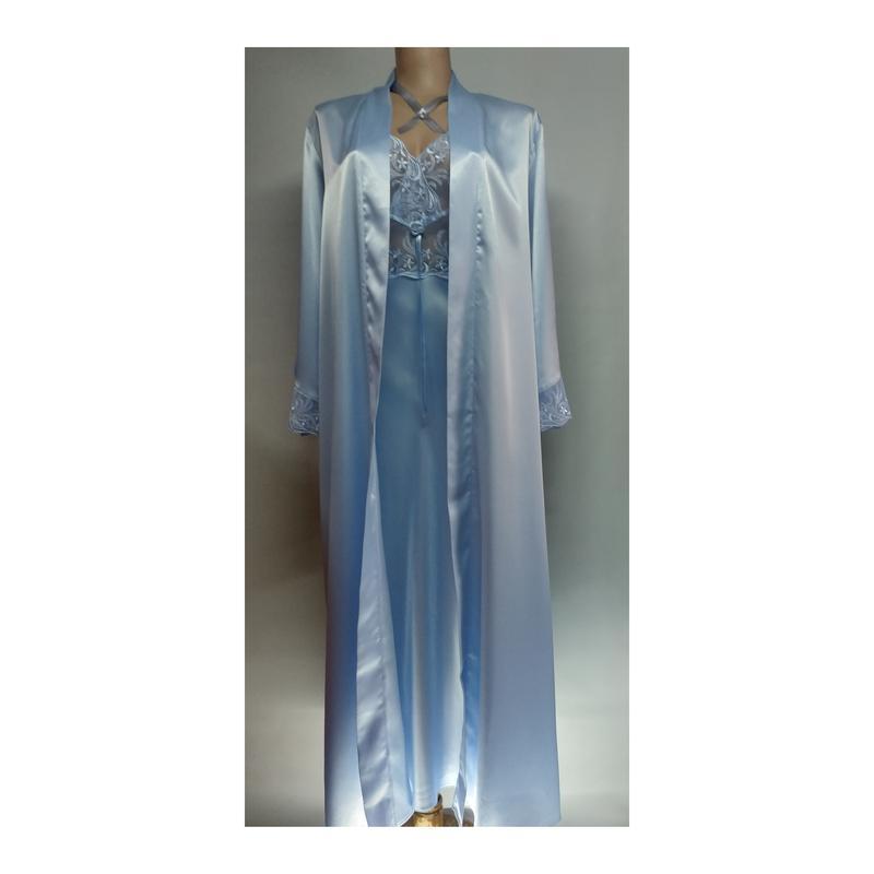 Шовковий блакитний комплект нічної білизни  в пол jenny розмір М, фото 1