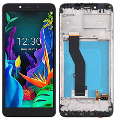Дисплей для LG X120 K20 2019, модуль (екран і сенсор), з рамкою, чорний, оригінал