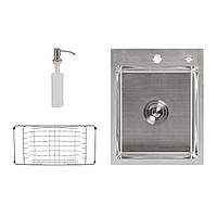 Набір 3 в 1 Lidz кухонна мийка H40х50 3.0/0.8 мм Brush + сушарка + дозатор для миючого засобу