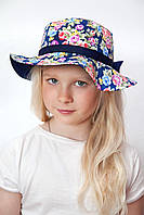 Яркая детская панамка для девочки с принтом цветов Польша 40104 Синий 52-53 53-54 52-53