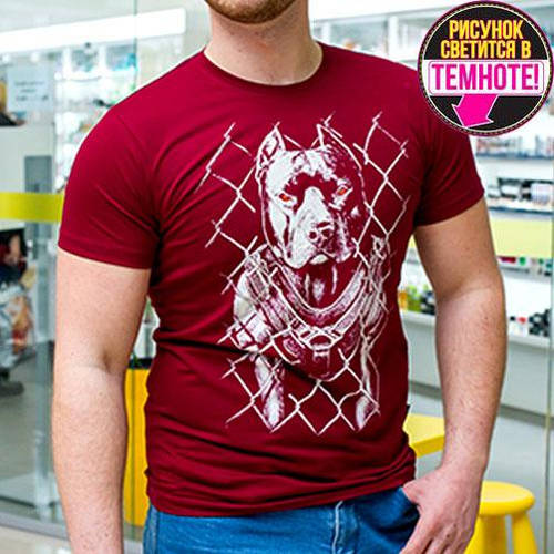 Купить Крутая мужская светящаяся футболка "Питбуль сетка" (бордовый ...