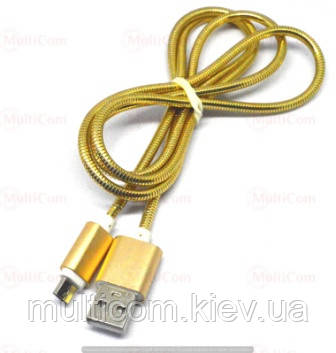 05-09-074GD. Шнур USB штекер А - штекер micro USB, металева оплетка, золотистий, 1м