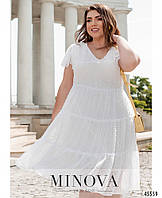 Шифоновое белое летнее платье А-силуэта, больших размеров от 50 до 60