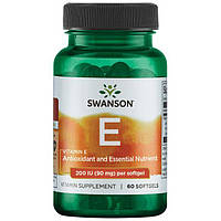 Вітамін Е, Vitamin E, Swanson, 200 IU (90 мг), 60 капсул