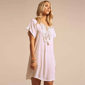 Пляжна туніка-плаття з бавовни біла