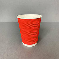 Бумажный стакан гофрированный 350 мл Красный в упаковке 30 шт