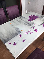 Раскладной стол обеденный кухонный комплект стол и стулья 3D 3д "Сирень в кружке" стекло Лотос-М Mobilgen
