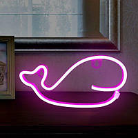 Настенный неоновый светильник-ночник Кит Whale Decoration Lamp 27*14 см - Розовый