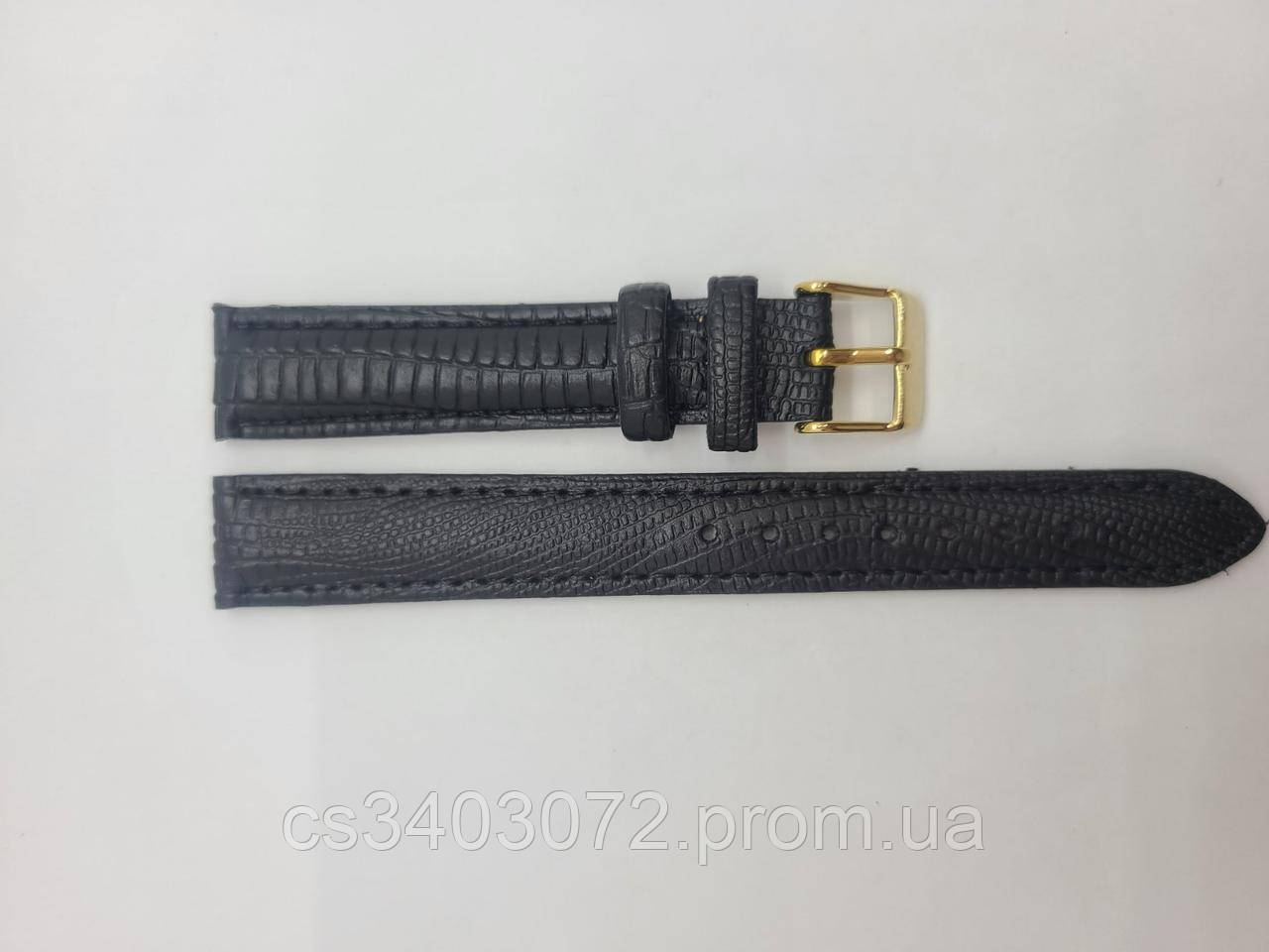 Чорний шкіряний ремінець для наручних годинників , 16 мм