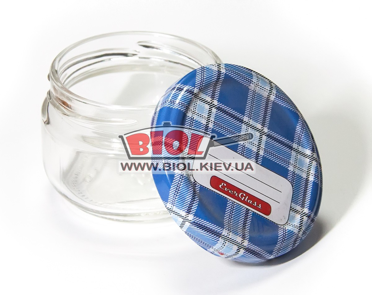 Банка скляна 100 мл із металевою кришкою твіст 66-мм синього кольору, фото 1