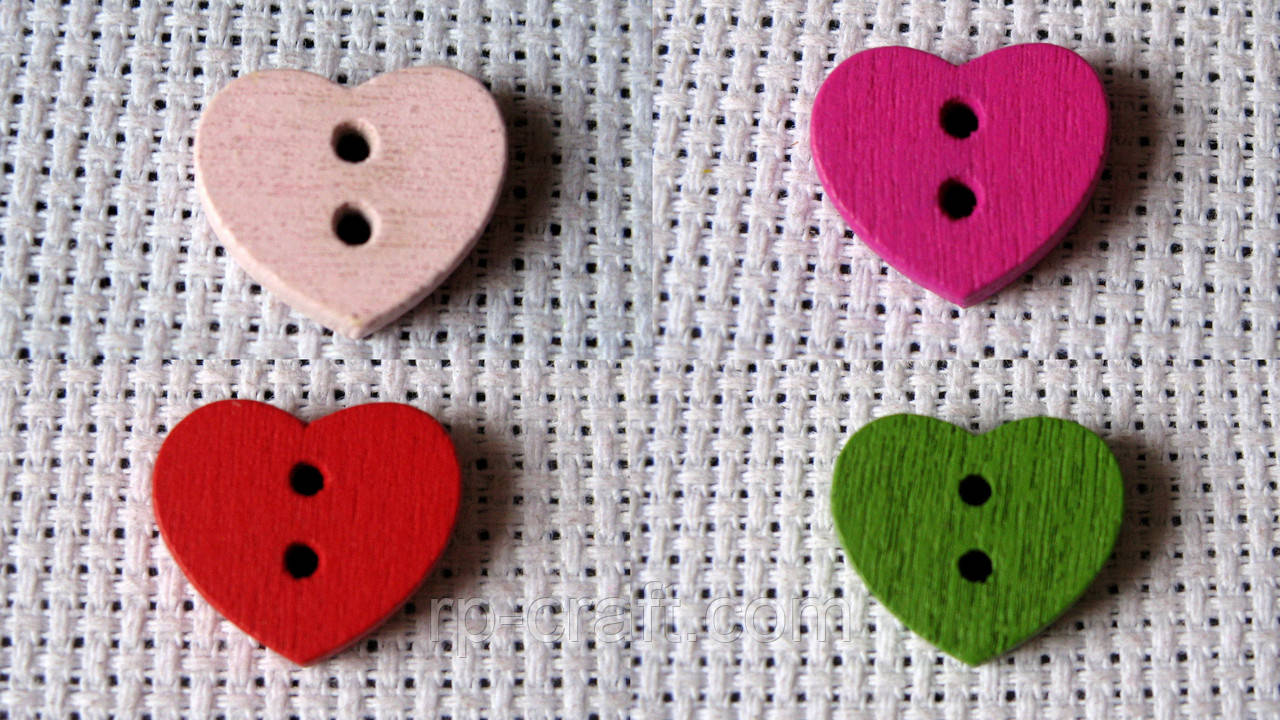 Гудзик дерев'яний, декоративний. Серце 12х15 мм, фото 1