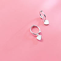 Серьги серебряные Сердце в кольце, сережки кольца с маленьким сердечком, серебро 925 пробы, родий или позолота