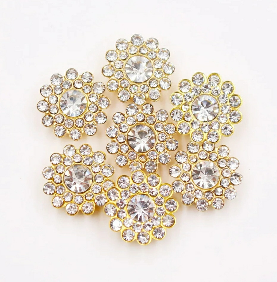 Страз пришивной 14 мм Гудзичок сріблястий оправа золотиста, фото 1