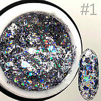 ГЕЛЬ ГЛІТТЕРНИЙ SAGA PROFESSIONAL GALAXY GLITTER 01 з голографічними сріблястимі частиноками