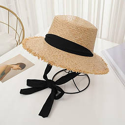 Жіночий солом'яний капелюх на літо зі стрічкою 8307374