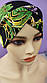 Зручна шапка чалма жіноча 54-58 рр черная  с зелеными листьями принтом трикотажная, фото 3