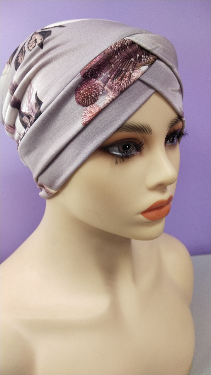 Зручна шапка чалма жіноча 54-58 рр з принтом пудровая