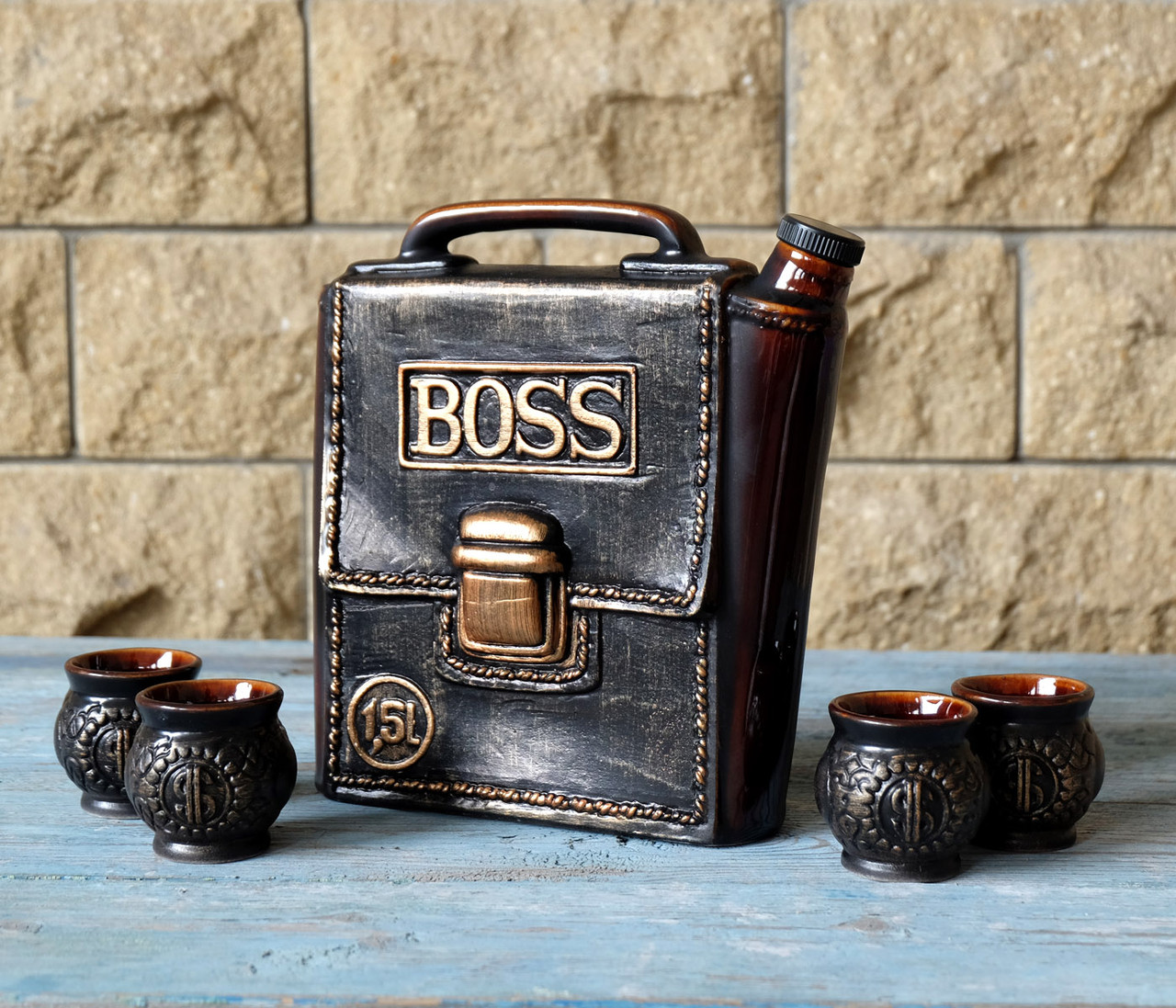 Штоф Барсетка Boss з чарками 1.1 л кераміка - набір для алкоголю