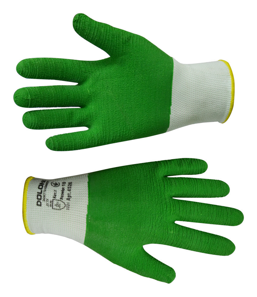 Перчатки рабочие Doloni с латексным покрытием зеленые L (16-195) - фото 1 - id-p1441588912