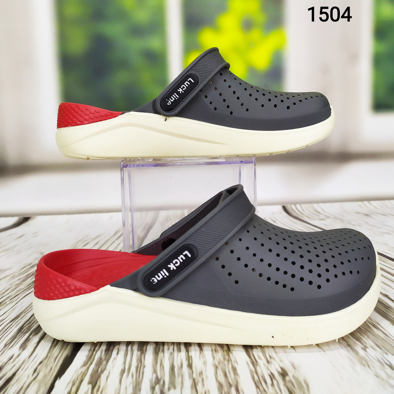 Крокси сабо дитячі для хлопчика силіконові сірі з червоним Luck Line