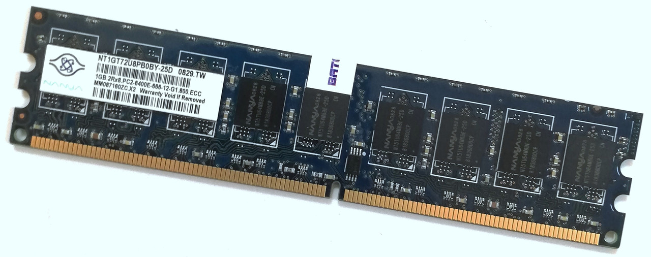 Оперативна пам'ять з корекцією помилок ECC Nanya DDR2 1Gb 800MHz 6400E CL6 Б/В MIX