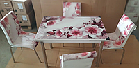 Раскладной стол обеденный кухонный комплект стол и стулья 3D 3д "Розовый цветок" ДСП стекло 70*110 Mobilgen