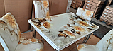 Розкладний стіл обідній кухонний комплект стіл і стільці 3D малюнок 3д "Бежева квітка" ДСП скло 70*110 Mobilgen 1302, фото 5
