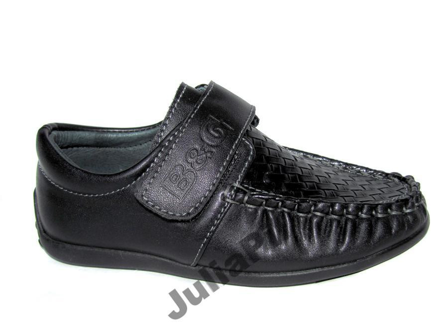 Дитячі туфлі  мокасини чорні шкіряні на хлопчика  B&G №13-097