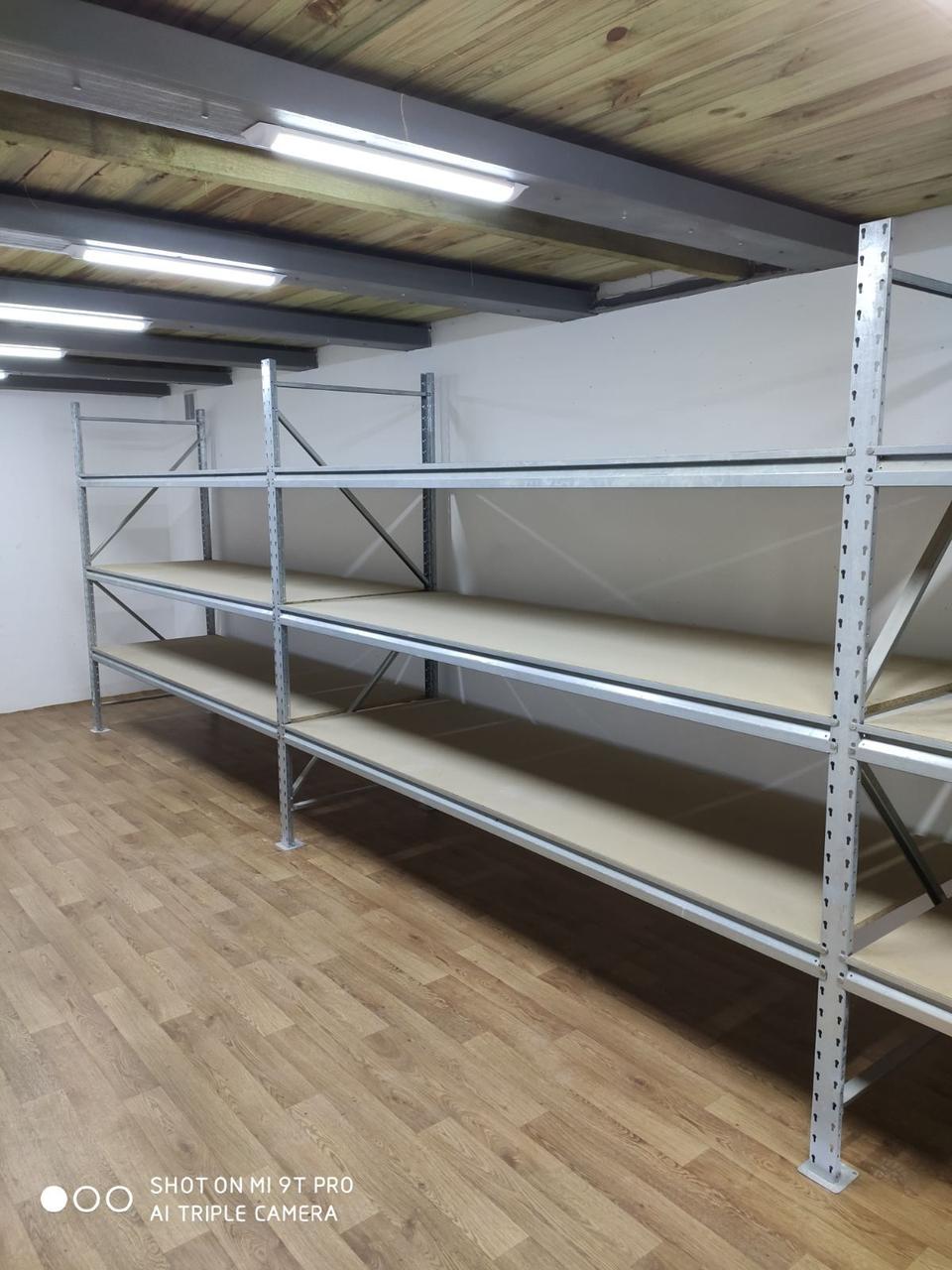 Складські полочні оцинковані стелажі оцинковані шириною від 1,3м до 2,5м