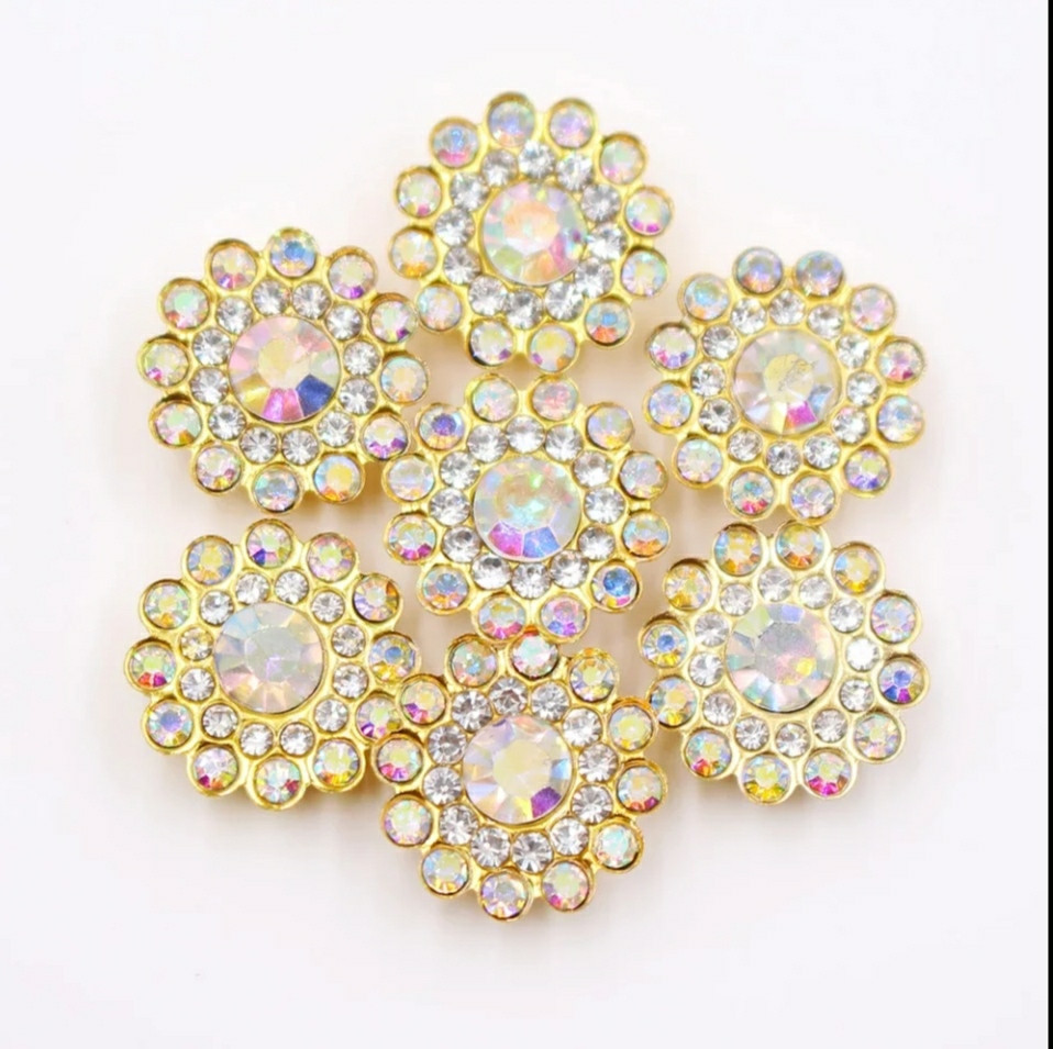 Страз пришивной 14 мм Гудзичок хамелеон в золотій оправі, фото 1