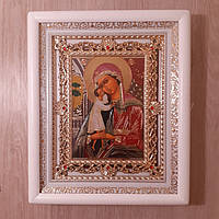 Икона Взыскание Погибших Пресвятая Богородица, лик 15х18 см, в белом киоте с камнями