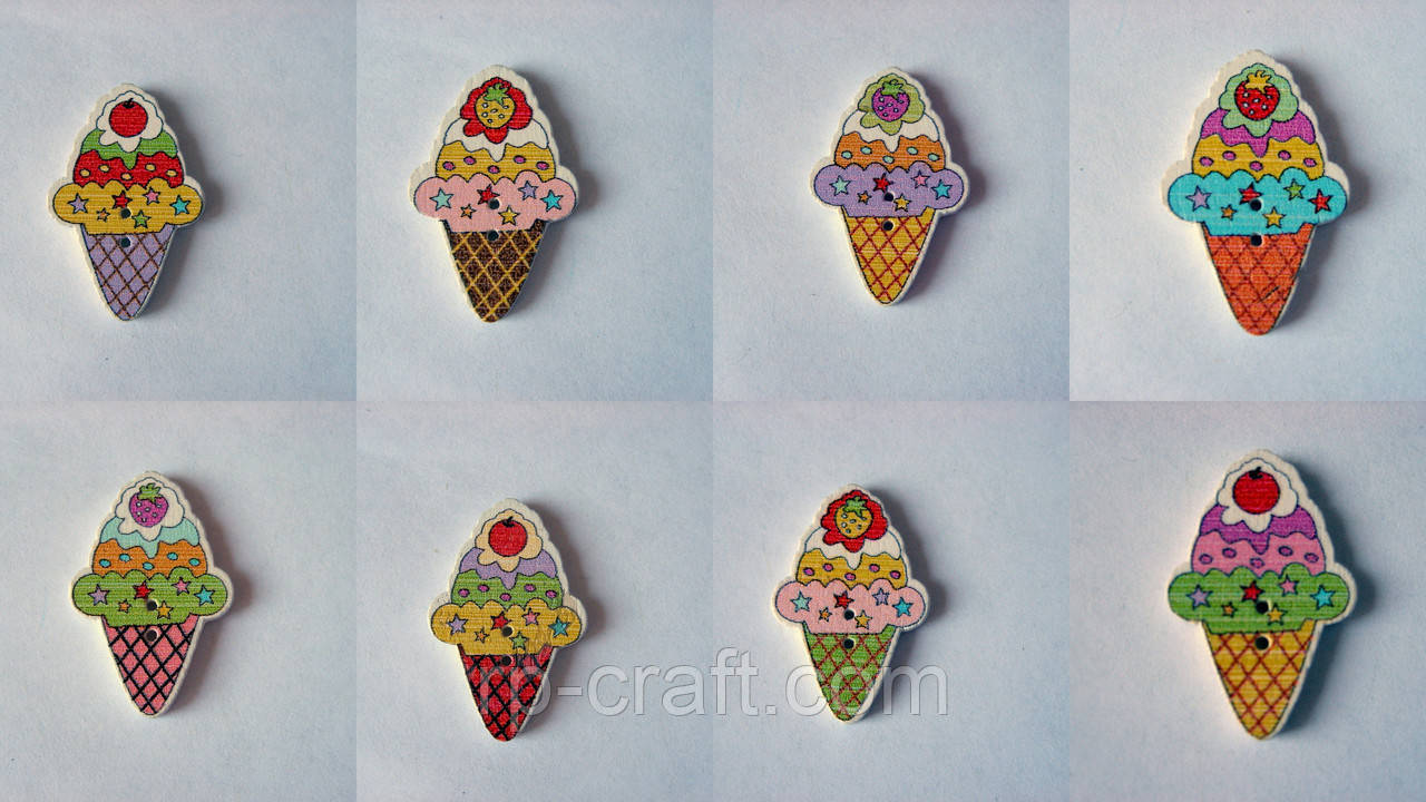 Гудзик дерев'яний, декоративний, фігурний. Морозиво, 18х27 мм, фото 1