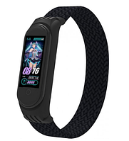 Ремешок нейлоновый Braided rope для Xiaomi Mi Band 3/ 4/ 5/ 6. Цвет чёрный.