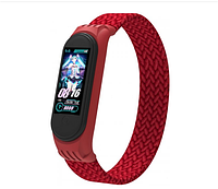 Ремешок нейлоновый Braided rope для Xiaomi Mi Band 3/ 4/ 5/ 6. Цвет красный. Три размера по длине.