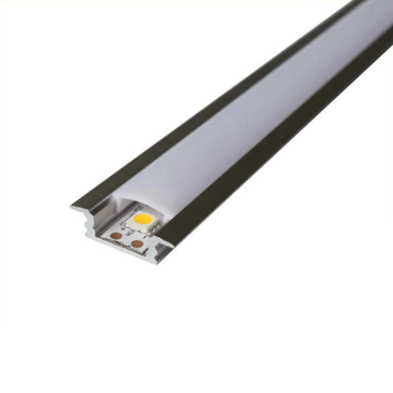 КОМПЛЕКТ!!! Профіль LED BIOM ЛПВ7 врізний алюміній чорний анодований + розсіювач матовий, (палиця 2м)