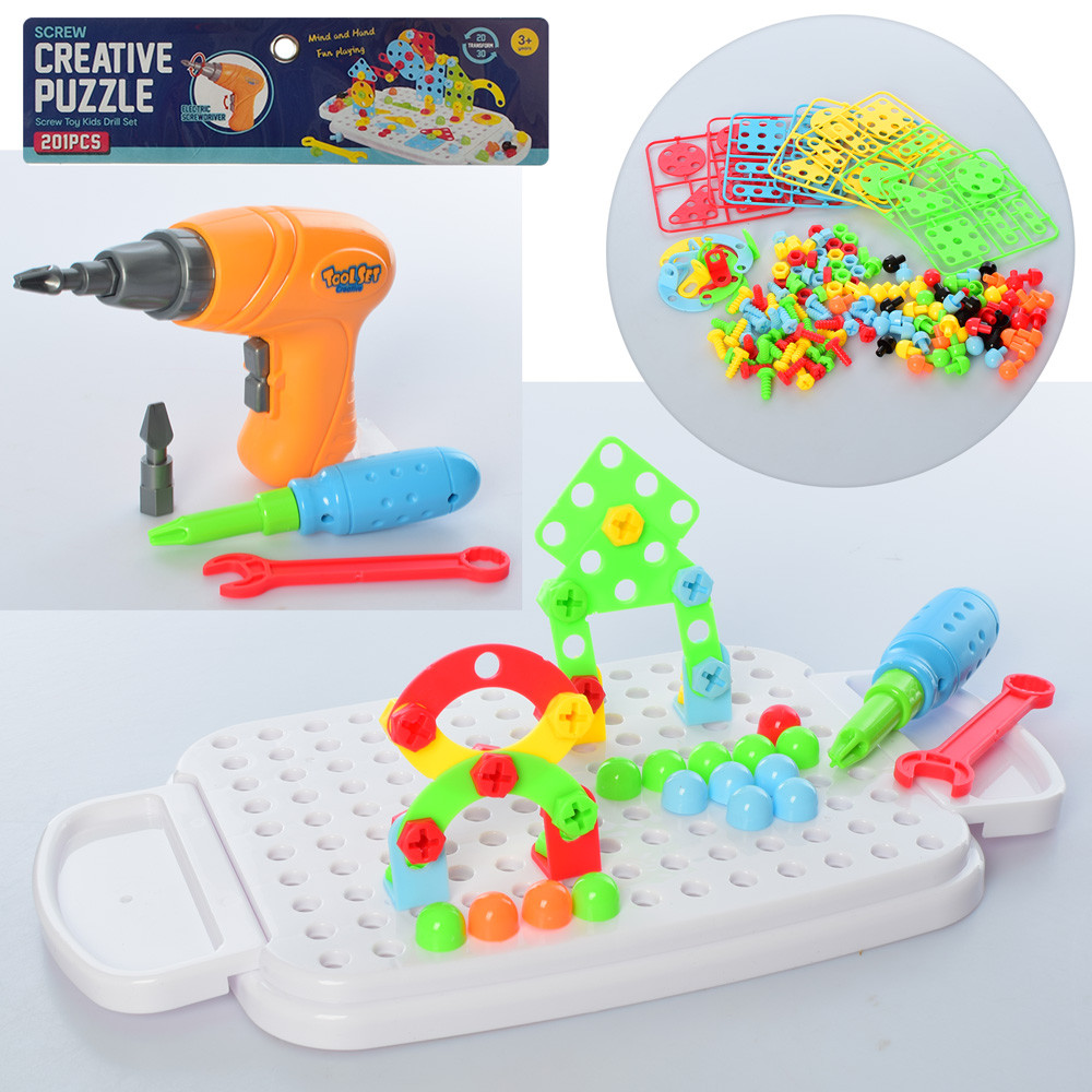 Мозаїка 616-15 (24шт) на шурупах, шуруповерт, викрутка, 201дет,на бат,у пакеті, 24-35-6см, фото 1