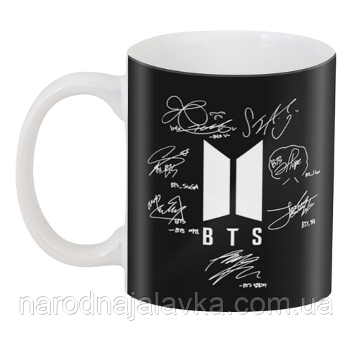 Чашка BTS із автографами. Товари БТС. посуд з підписами BTS, фото 1